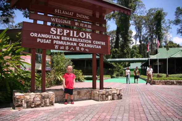 Getting ready to go into the surprisingly modern Orangutan center in Sepilok